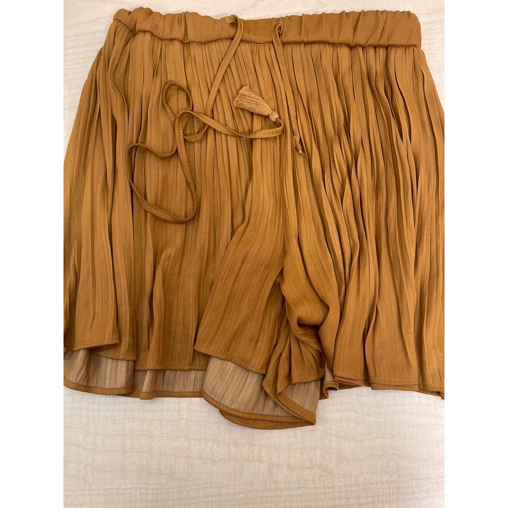 Zara Pleated Mini Skort Mustard Ochre Tassel Drawstring Elastic Waist XS
